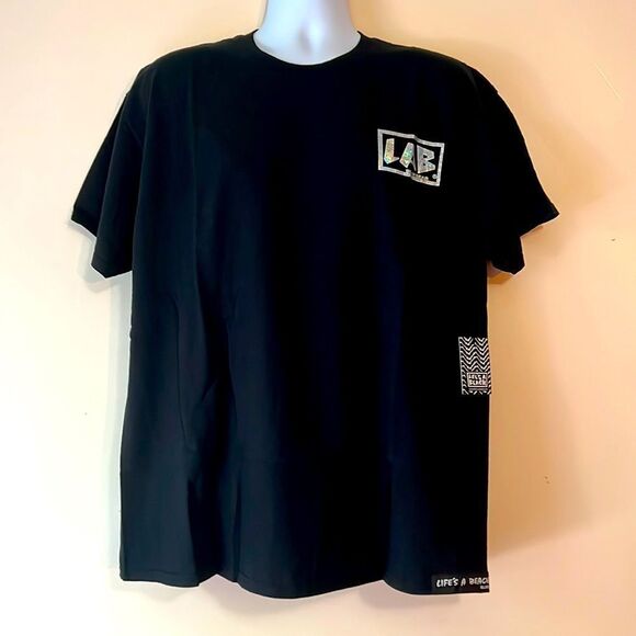 Life’s a Beach Black Holographic Logo T-shirt Sz L - Picture 1 of 5